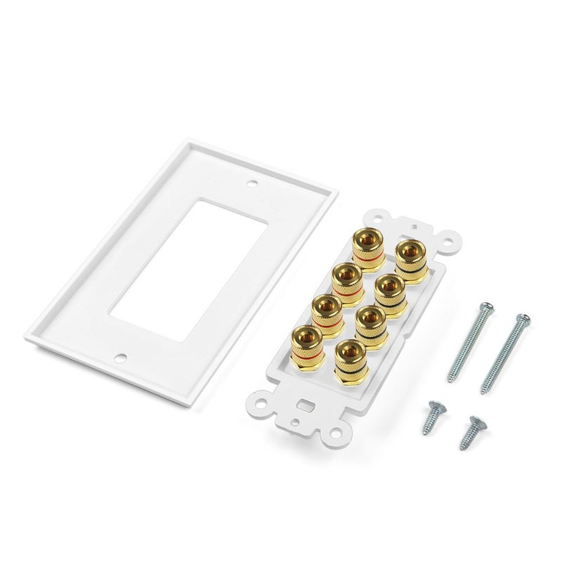 ICESPRING Banana Binding Post Two-Piece Coupler Inset Wall Plate for 4 Speakers Standard Single Gang White - Image 4